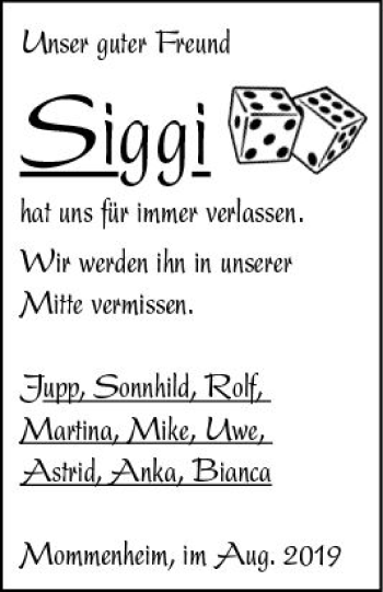 Traueranzeige von Siggi  von vrm-trauer