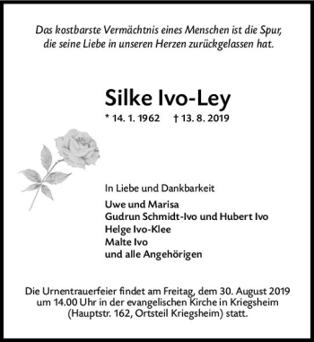 Traueranzeige von Silke Ivo-Ley von vrm-trauer