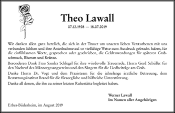 Traueranzeige von Theo Lawall von vrm-trauer