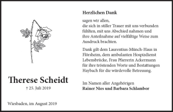 Traueranzeige von Therese Scheidt von vrm-trauer