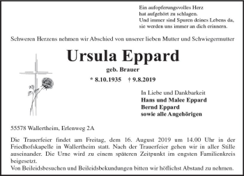 Traueranzeige von Ursula Eppard von vrm-trauer