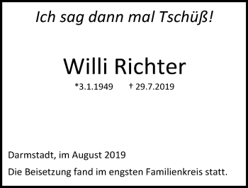 Traueranzeige von Willi Richter von vrm-trauer