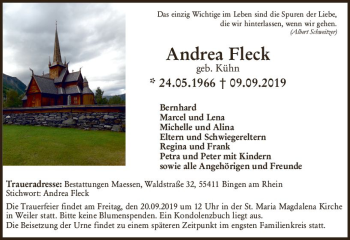 Traueranzeige von Andrea Fleck von vrm-trauer
