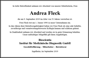 Traueranzeige von Andrea Fleck von vrm-trauer