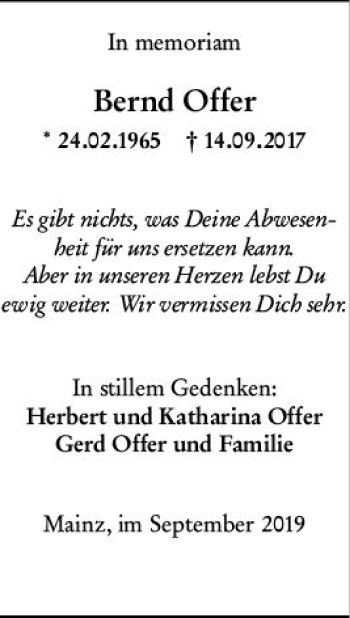 Traueranzeige von Bernd Offer von vrm-trauer