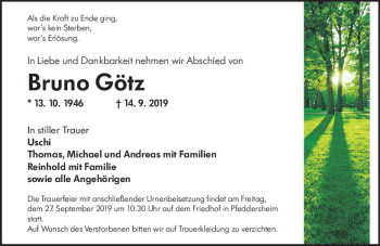 Traueranzeige von Bruno Götz von vrm-trauer
