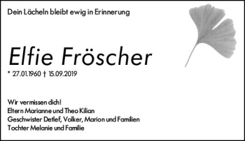 Traueranzeige von Elfie Fröscher von vrm-trauer