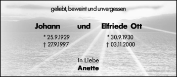 Traueranzeige von Elfriede Ott von vrm-trauer
