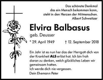Traueranzeige von Elvira Balbasus von vrm-trauer