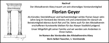 Traueranzeige von Florian Geyer von vrm-trauer