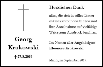 Traueranzeige von Georg Krukowski von vrm-trauer