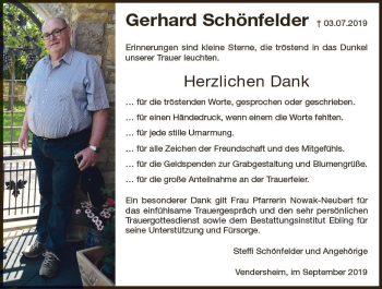 Traueranzeige von Gerhard Schönfelder von vrm-trauer