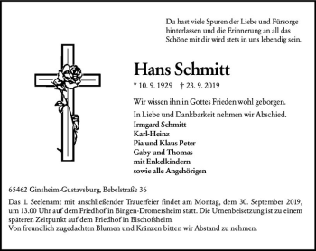 Traueranzeige von Hans Schmitt von vrm-trauer