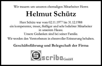Traueranzeige von Helmut Schütz von vrm-trauer