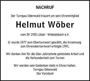 Traueranzeige von Helmut Wöber von vrm-trauer