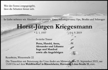 Traueranzeige von Horst Jürgen Kriggesmann von vrm-trauer