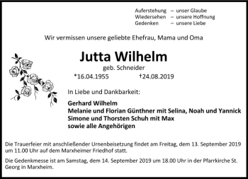 Traueranzeige von Jutta Wilhelm von vrm-trauer