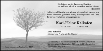 Traueranzeige von Karl-Heinz Kalkofen von vrm-trauer