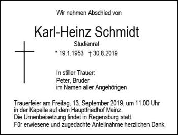 Traueranzeige von Karl-Heinz Schmidt von vrm-trauer