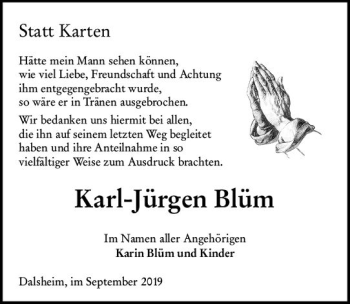 Traueranzeige von Karl-Jürgen Blüm von vrm-trauer