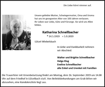 Traueranzeige von Katharina Schnellbacher von vrm-trauer