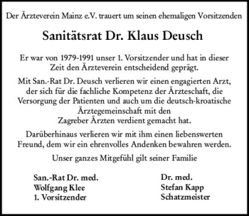 Traueranzeige von Klaus Deusch von vrm-trauer