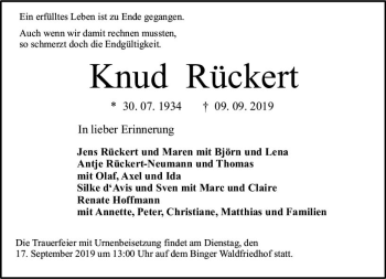 Traueranzeige von Knud Rückert von vrm-trauer