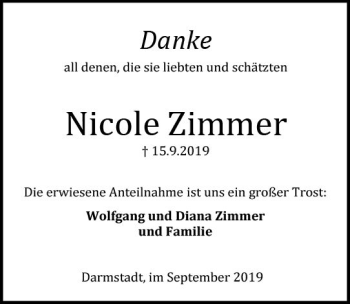 Traueranzeige von Nicole Zimmer von vrm-trauer