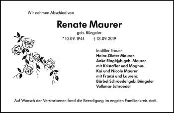 Traueranzeige von Renate Maurer von vrm-trauer