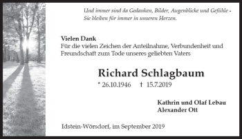 Traueranzeige von Richard Schlagbaum von vrm-trauer