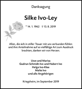Traueranzeige von Silke Ivo-Ley von vrm-trauer