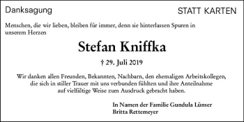 Traueranzeige von Stefan Kniffka von vrm-trauer