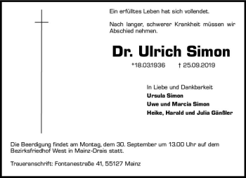 Traueranzeige von Ulrich Simon von vrm-trauer