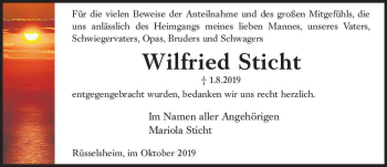 Traueranzeige von Wilfried Sticht von vrm-trauer