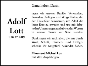Traueranzeige von Adolf Lott von vrm-trauer