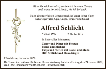 Traueranzeige von Alfred Schlicht von vrm-trauer