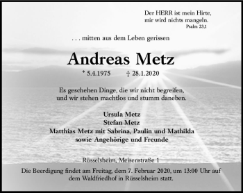 Traueranzeige von Andreas Metz von vrm-trauer