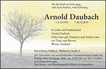 Traueranzeige von Arnold Daubach von vrm-trauer