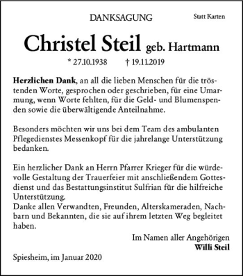 Traueranzeige von Christel Steil von vrm-trauer