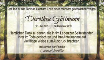 Traueranzeige von Dorothea Göttmann von vrm-trauer