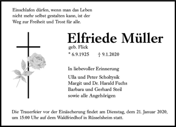 Traueranzeige von Elfriede Müller von vrm-trauer