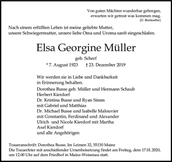 Traueranzeige von Elsa Georgine Müller von vrm-trauer