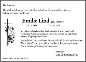Traueranzeige von Emilie Lind von vrm-trauer