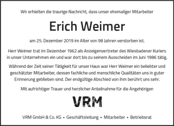 Traueranzeige von Erich Weirner von vrm-trauer