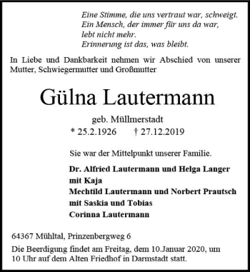 Traueranzeige von Gülna Lautermann von vrm-trauer