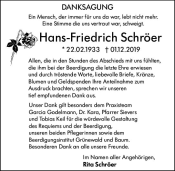 Traueranzeige von Hans-Friedrich Schröer von vrm-trauer