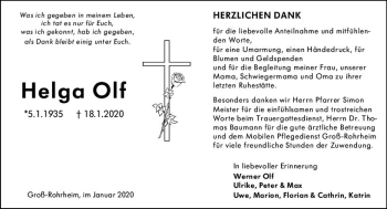 Traueranzeige von Helga Olf von vrm-trauer