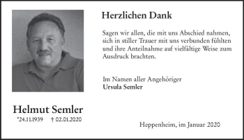 Traueranzeige von Helmut Semler von vrm-trauer
