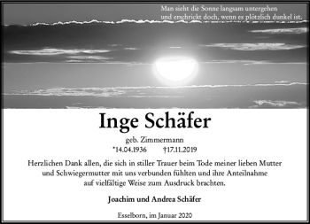 Traueranzeige von Inge Schäfer von vrm-trauer