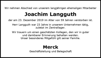 Traueranzeige von Joachim Langguth von vrm-trauer